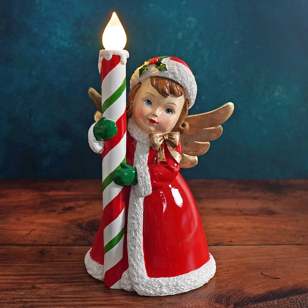 Lighted Retro Angel Holding Candle - Image 3