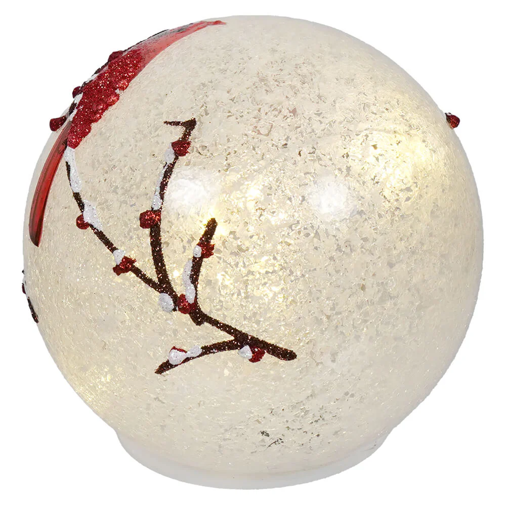 Lighted Snowy Glass Cardinals On Branches Globe With Timer - Image 3