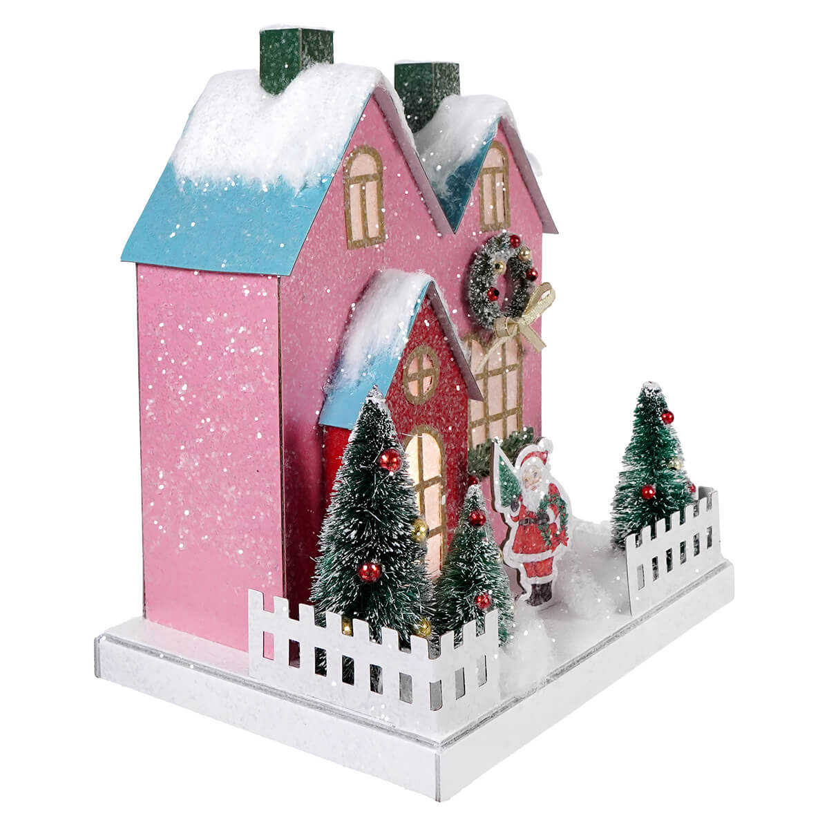 Lighted Snowy Pastel Santa Village House With Timer - Image 2