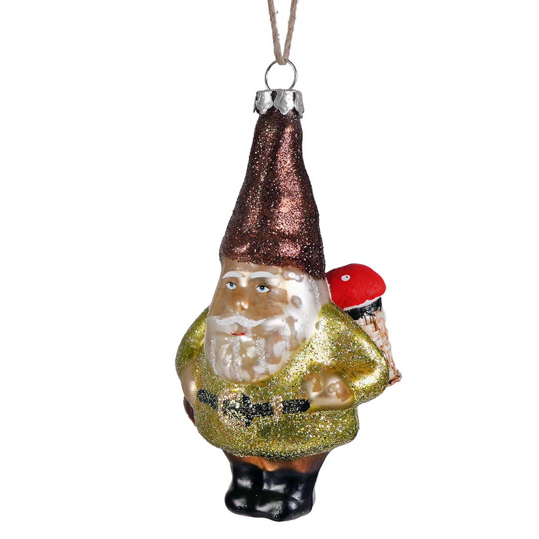Lime Green & Brown Mercury Glass Gnome Ornament