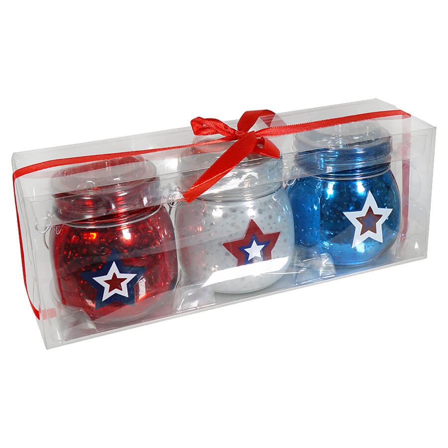 Mercury Glass Americana Mason Jar Candle Holders Set/3 - Image 2