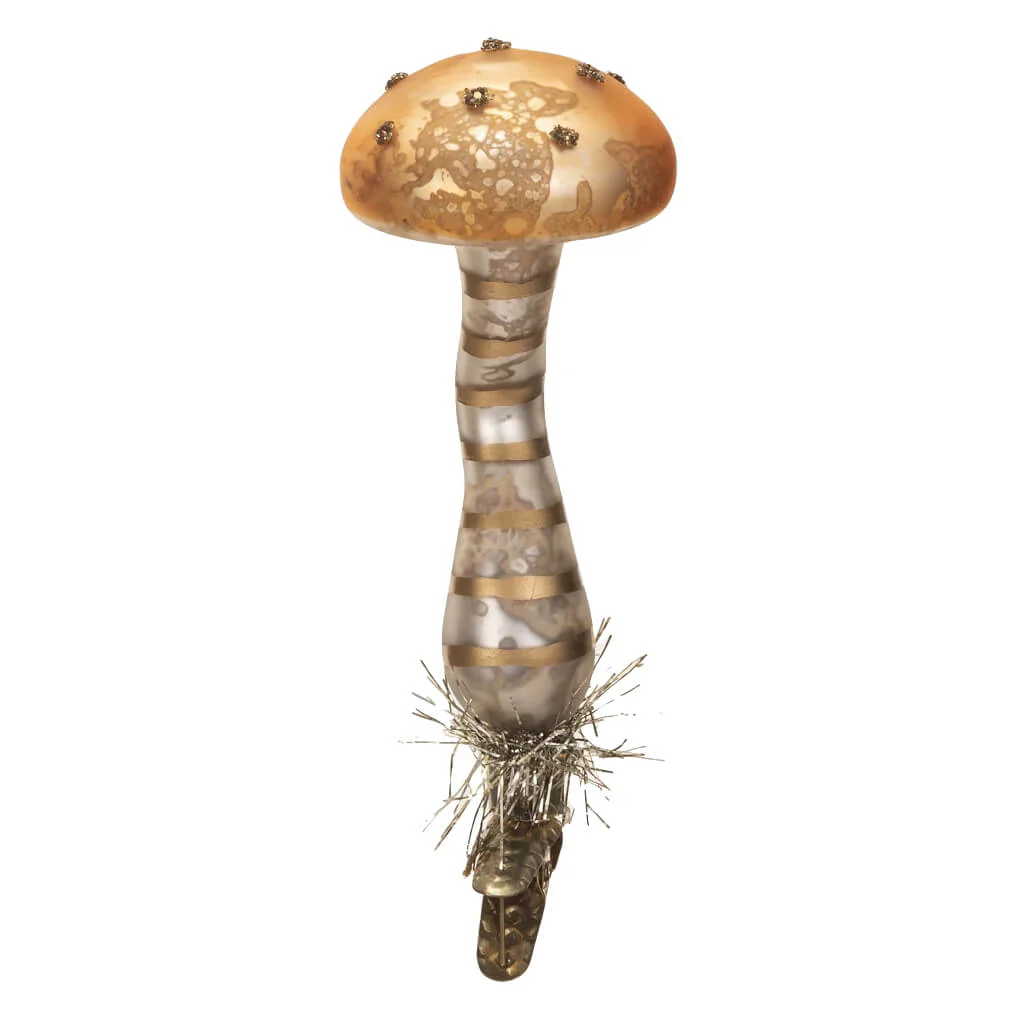 Mercury Glass Gold Top Mushroom Clip-On Ornament