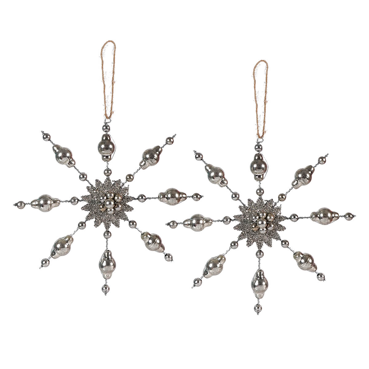Mercury Glass Silver Finish Snowflake Ornaments Set/2