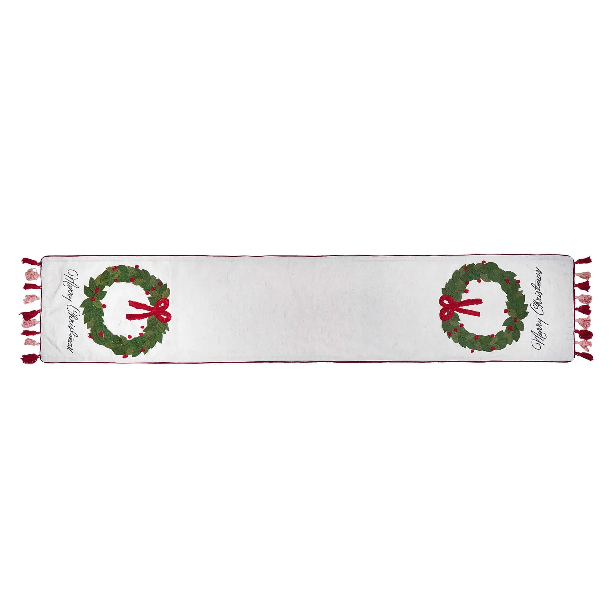 Merry Christmas Wreaths Table Runner