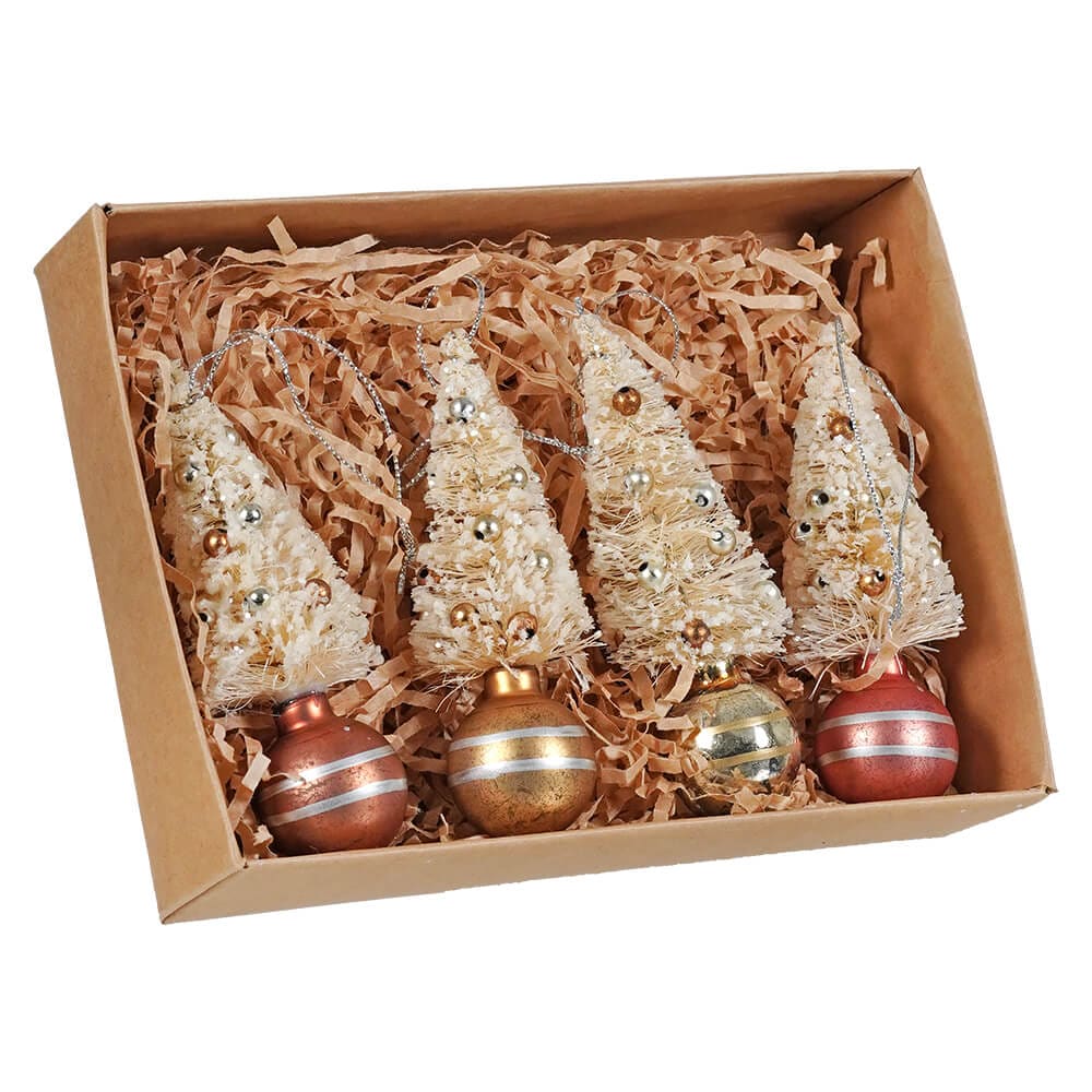 Metallic Bottle Brush and Baubles Ornaments Set/4 - Image 2