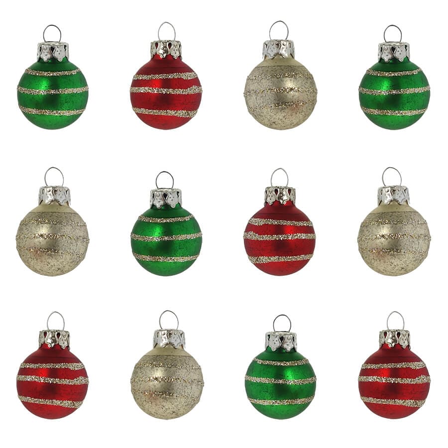 Mini Glitter Striped Ball Ornaments Set/12 - Image 2