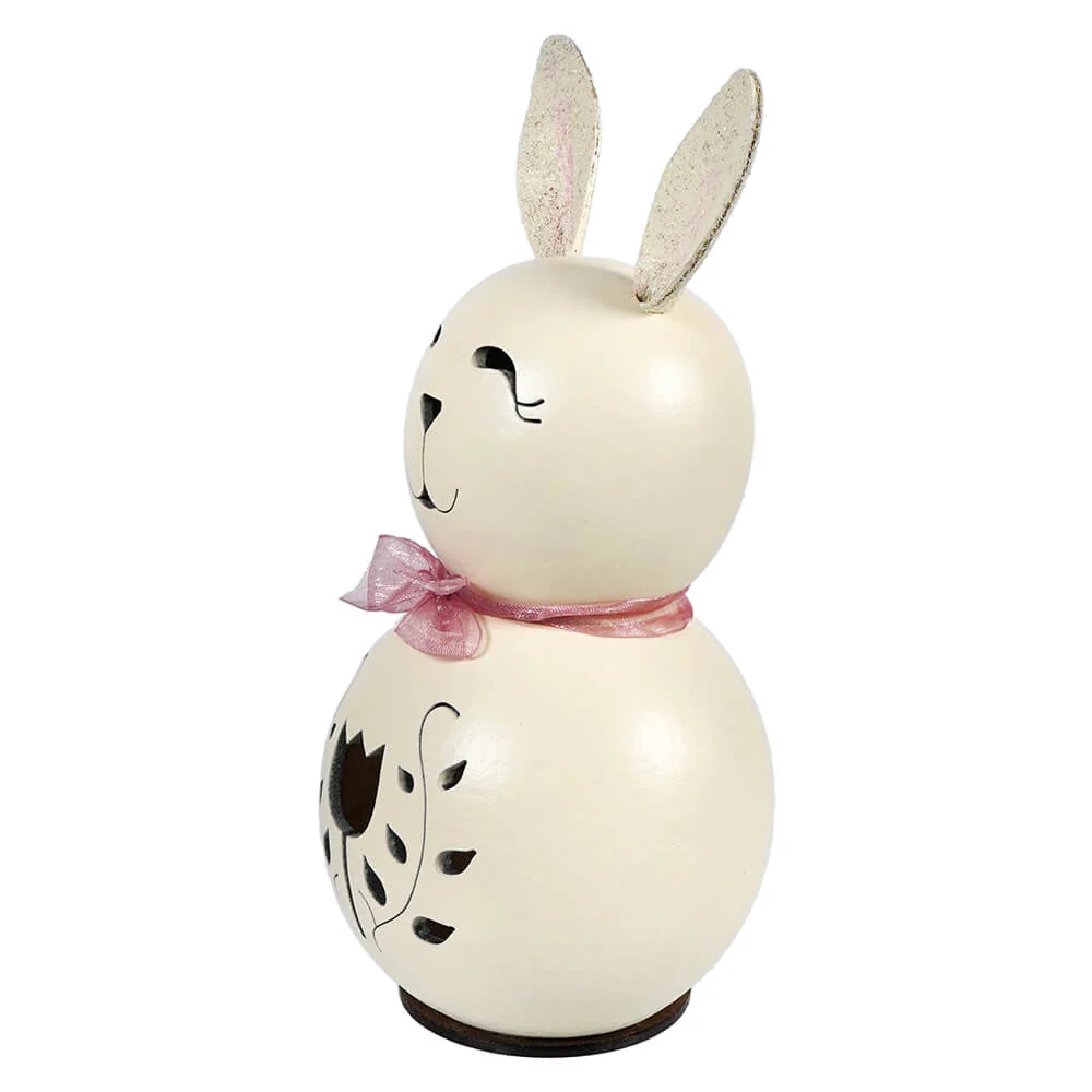 Miniature White Poppy Bunny Gourd With Tulip Cutout & Vines - Image 2