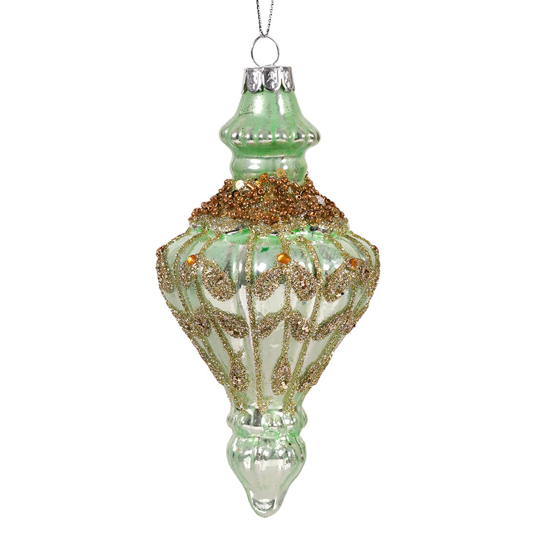 Mint Green Glass Jeweled Finial Ornament