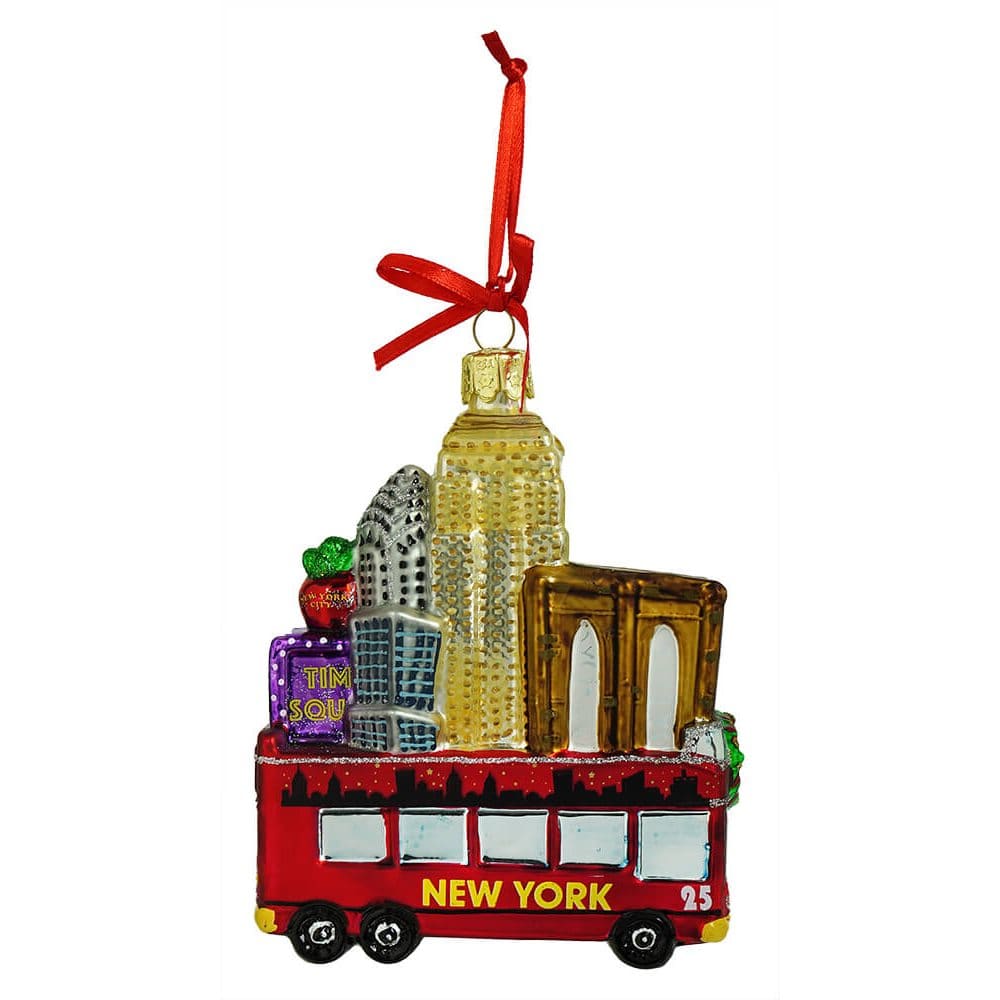 New York Bus Cityscape Glass Ornament - Image 2