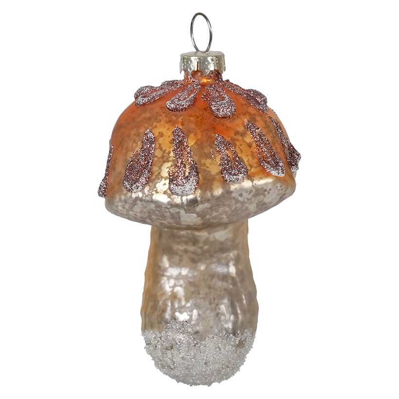 Orange Top Mercury Glass Mushroom Ornament - Image 2