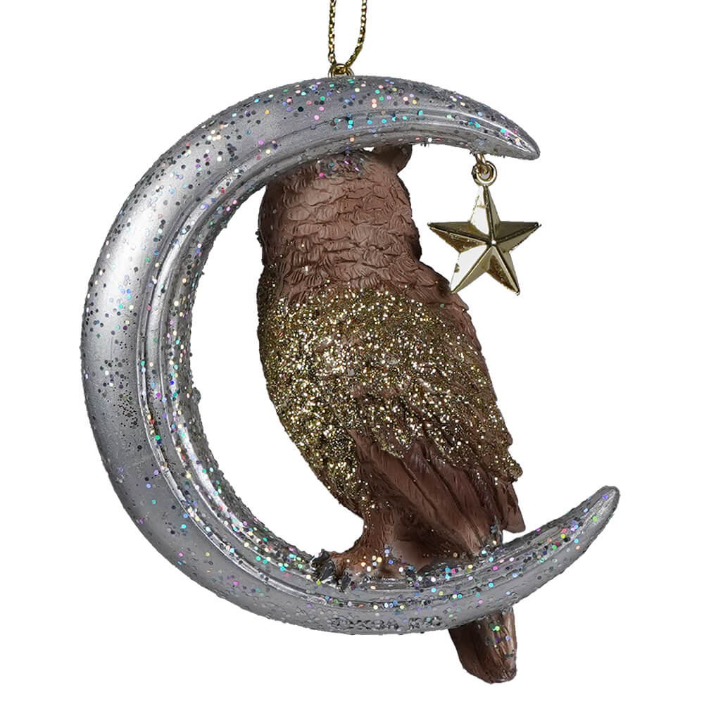 Owl On Gold & Silver Moon Ornament - Image 2