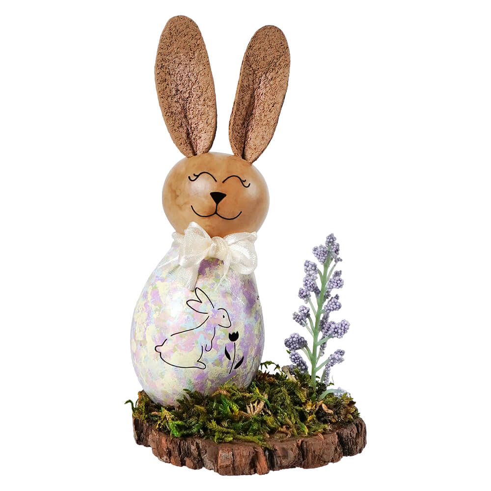 Paige Bunny Gourd Scene With Bunny Cutout & Purple Flower