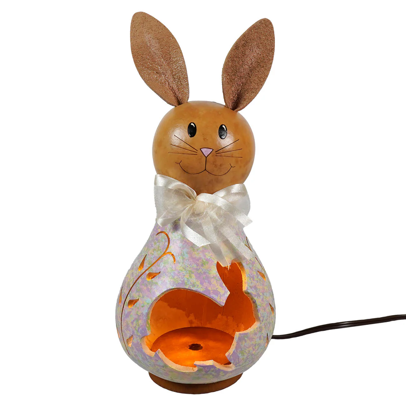 Paige Bunny - Small Lighted Pastel Gourd With Bunny Cutout