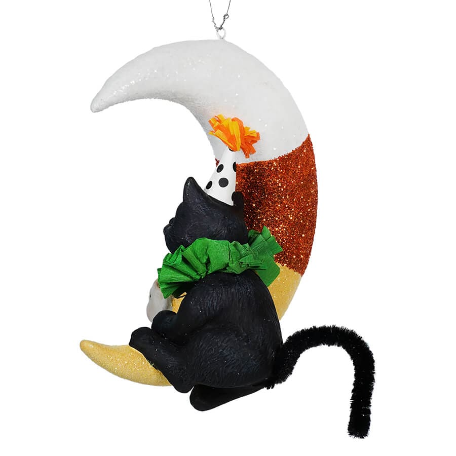 Party Kitty On Candy Corn Moon Ornament - Image 2
