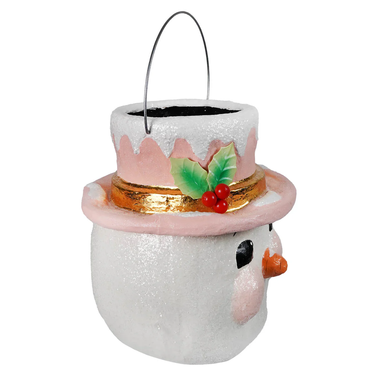 Large Pastel Holly Hat Snowman - Image 2