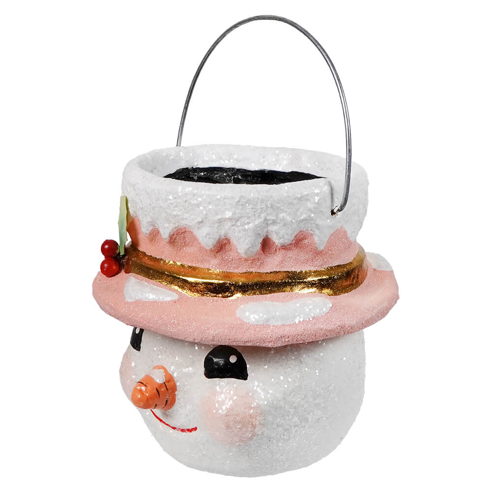 Small Pastel Holly Hat Snowman - Image 2