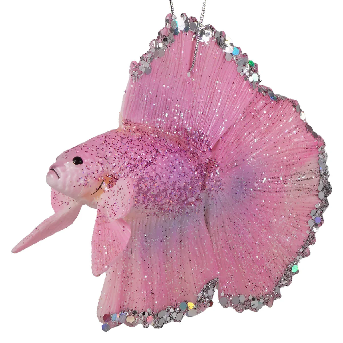 Pastel Pink Beta Fish With Silver Accents Ornament