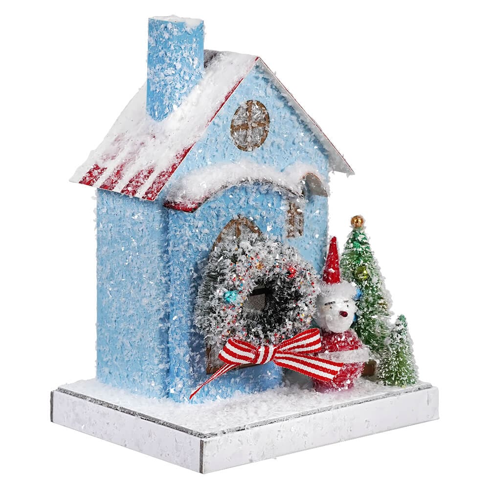 Petite Blue House With Snowman - Image 2