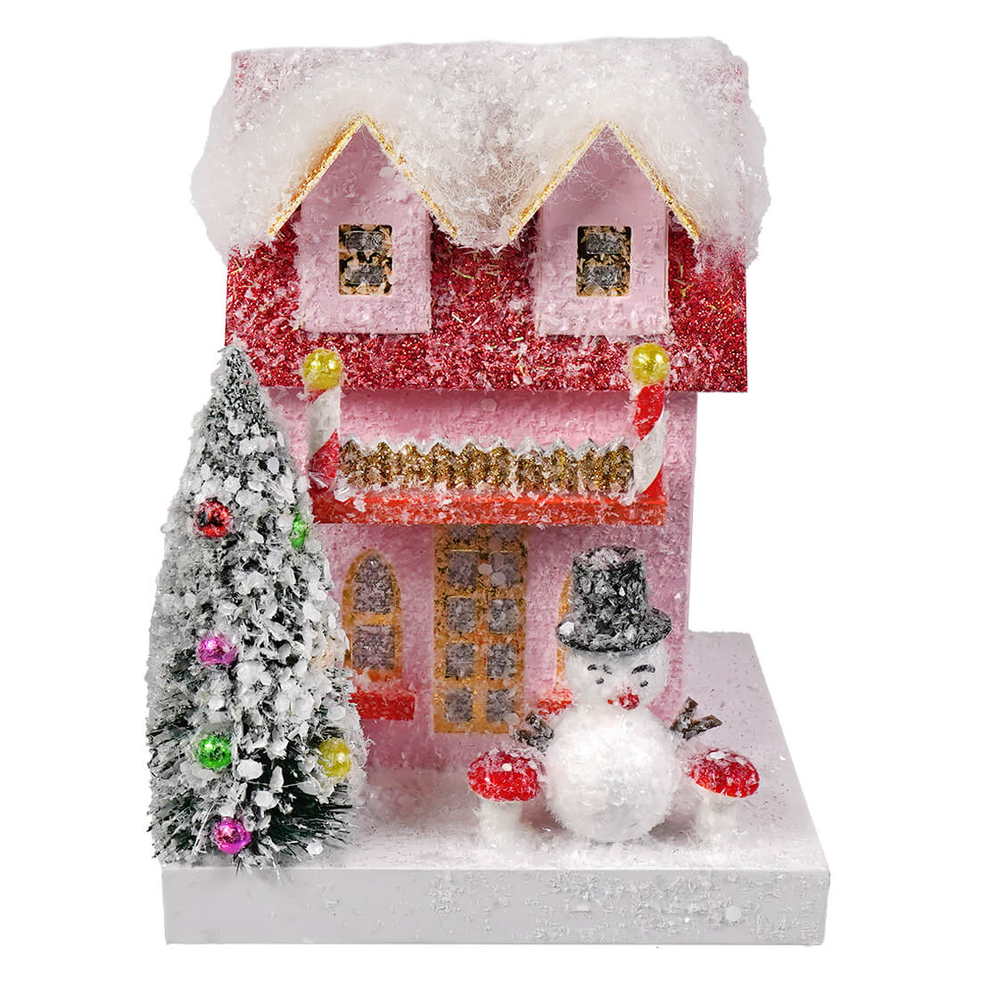 Petite Pink Snowman Cottage