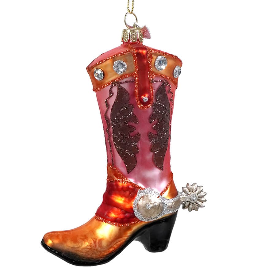 Noble Gems™ Pink & Brown Glass Cowboy Boot Ornament