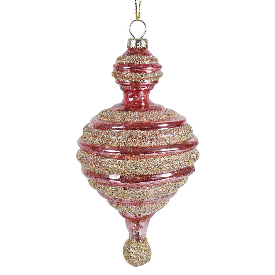 Pink Mercury Glass Three-Tier Ornament With Champagne Glitter