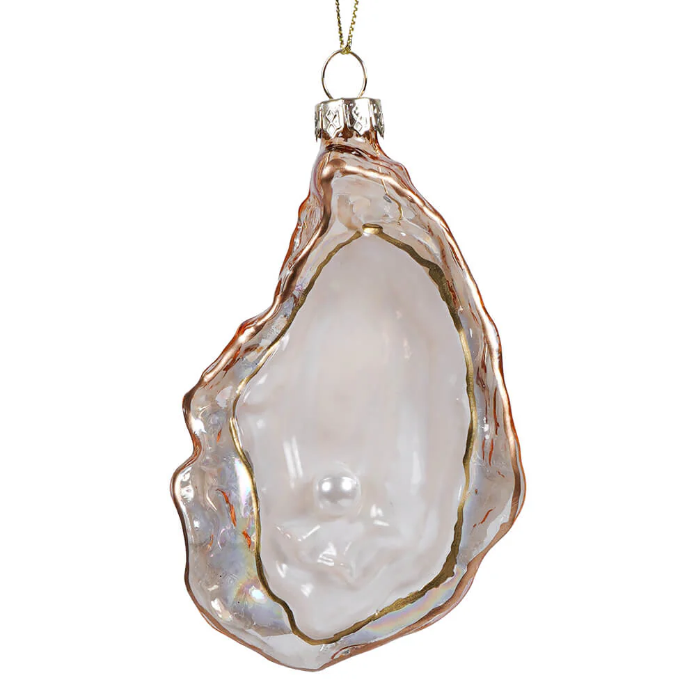 Pink Oyster With Pearl Blown Glass Ornament