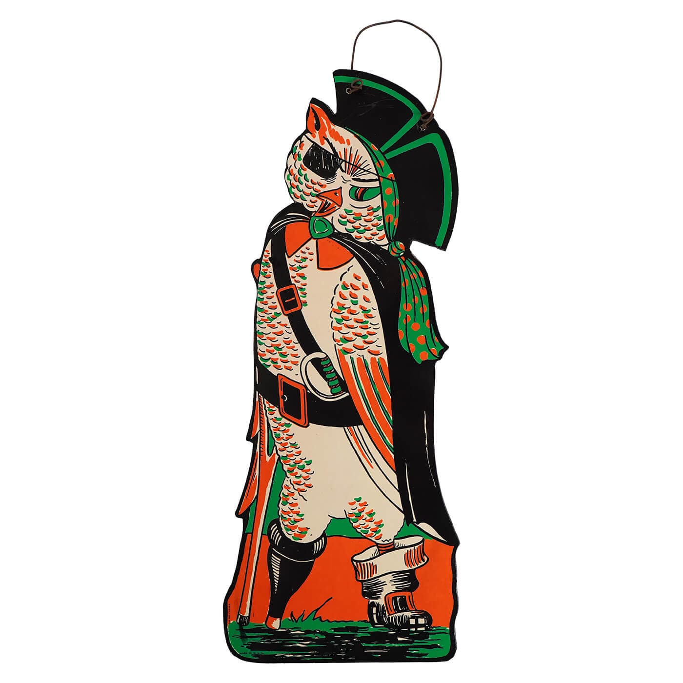 Pirate Owl Vintage Beistle Halloween Wood Cutout Hanger
