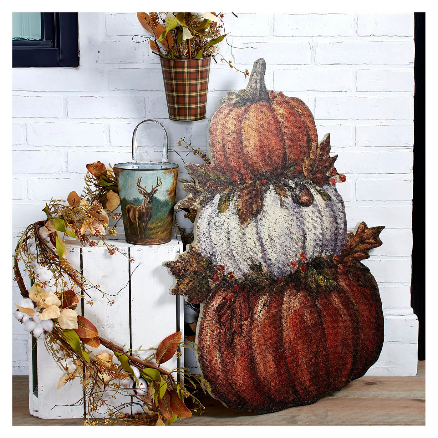 31.5" Large Pumpkin Stack Porch Leaner & Hanger - Image 2