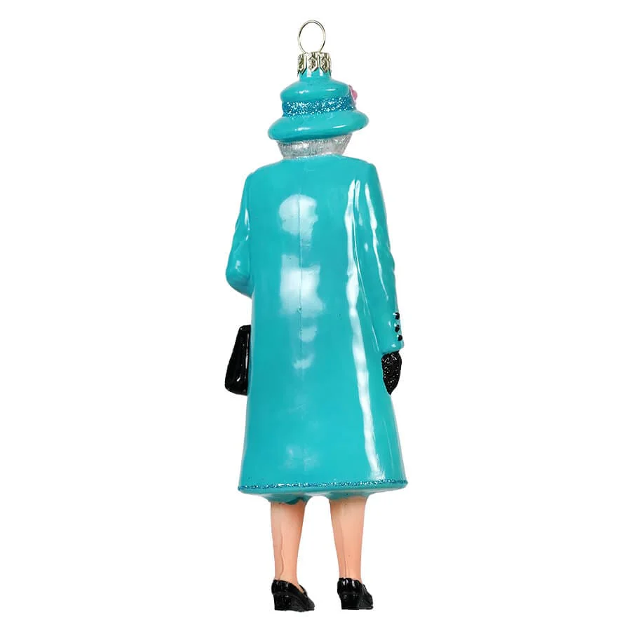 Queen Elizabeth Wearing Turquoise Peacoat Ornament - Image 2