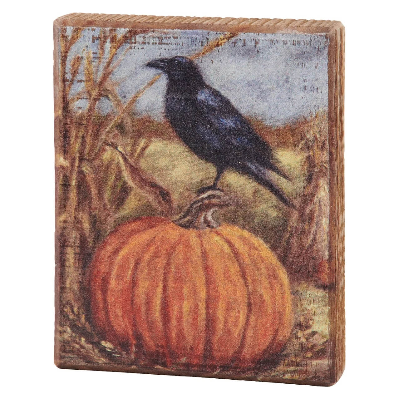 Raven On A Pumpkin Block Sign