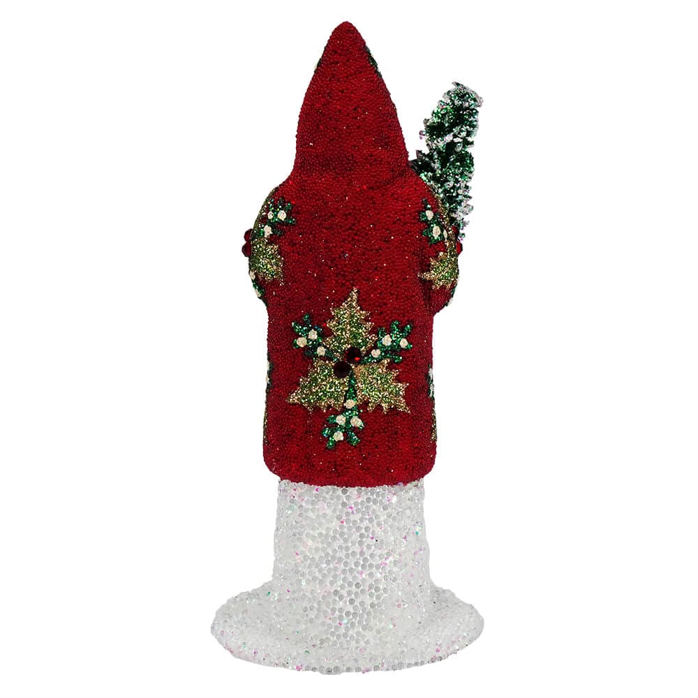 Red Beaded Holly Santa Holding Tree - Image 2