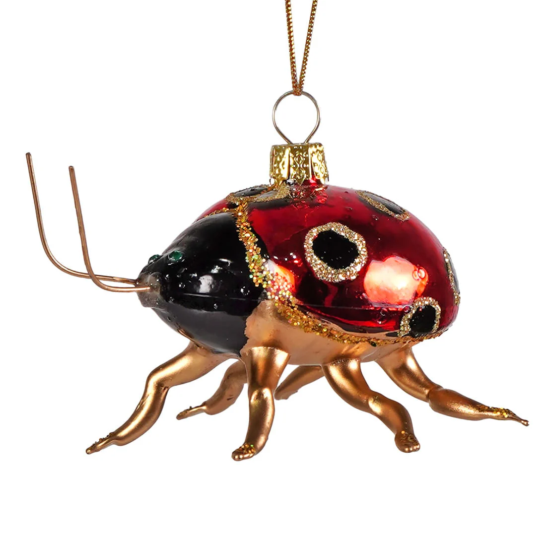 Red & Black With Gold Accents Garden Ladybug Glass Ornament