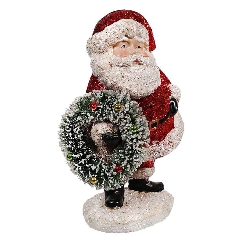 Red Glittered Santa With Wreath - Image 2