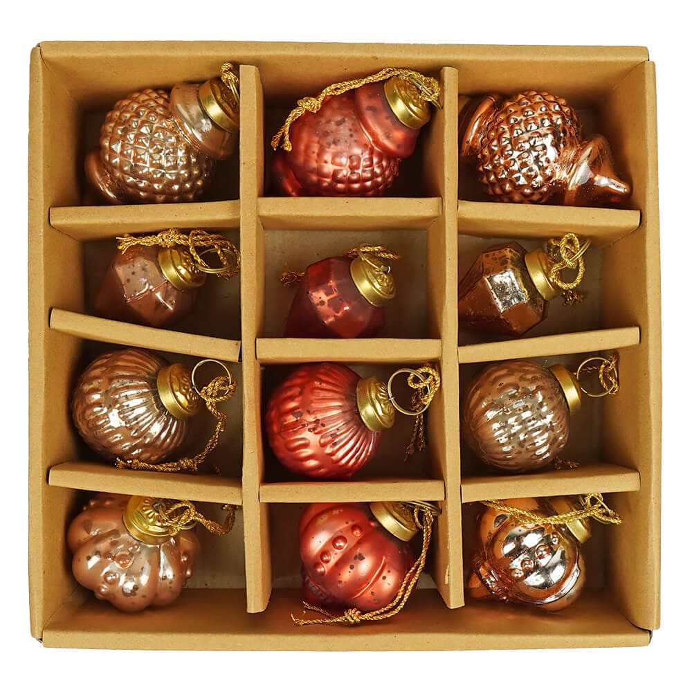 Red & Gold Glass Ornaments in Gift Box Set/12 - Image 2