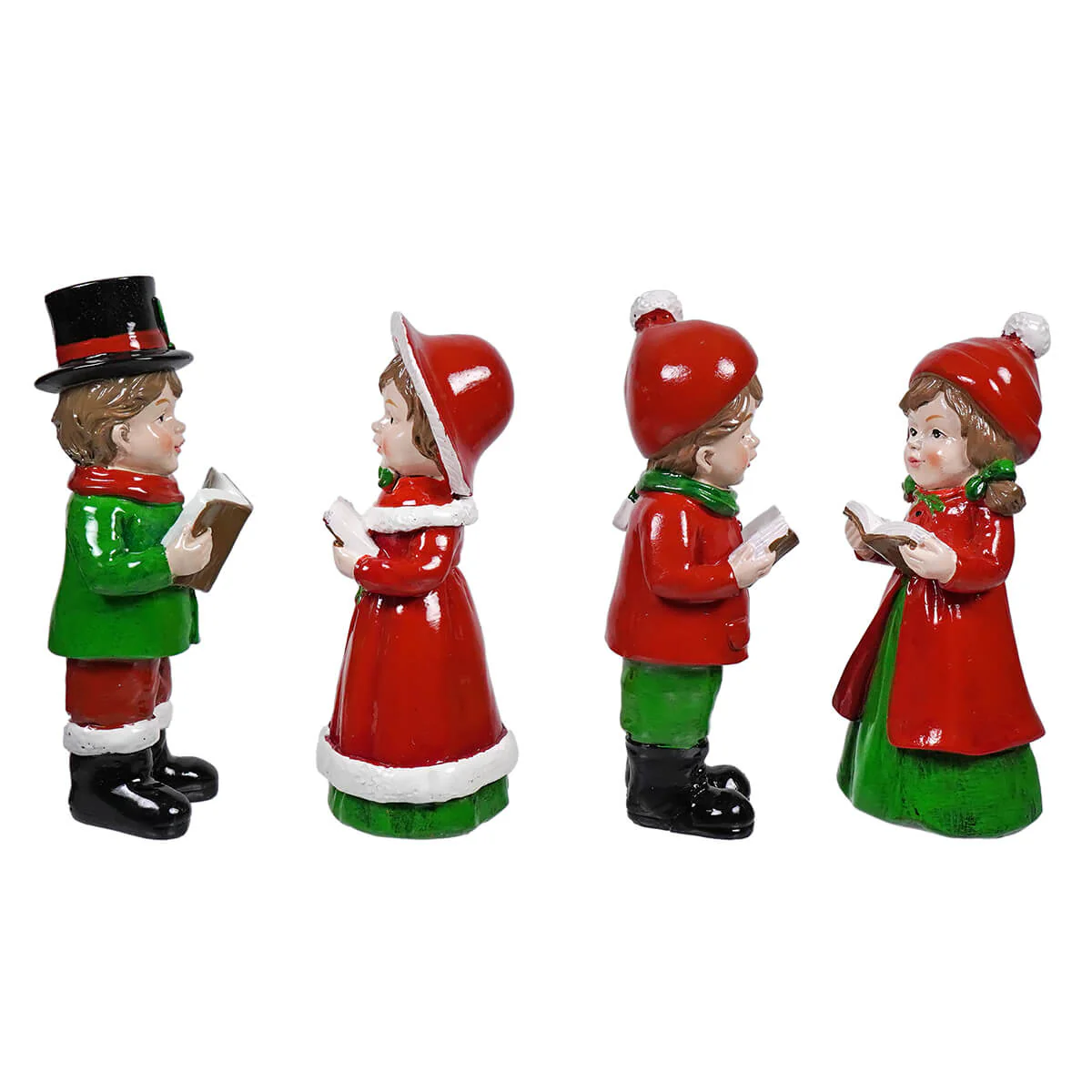 Red, Green & White Dressed Vintage Children Carolers Set/4 - Image 2