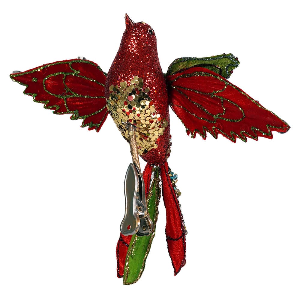 Red Multicolored Glittered & Jeweled Bird Clip Ornament - Image 2