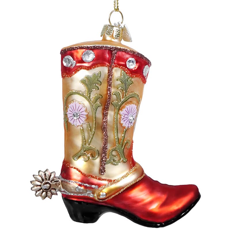 Noble Gems™ Red & Tan Glass Cowboy Boot Ornament