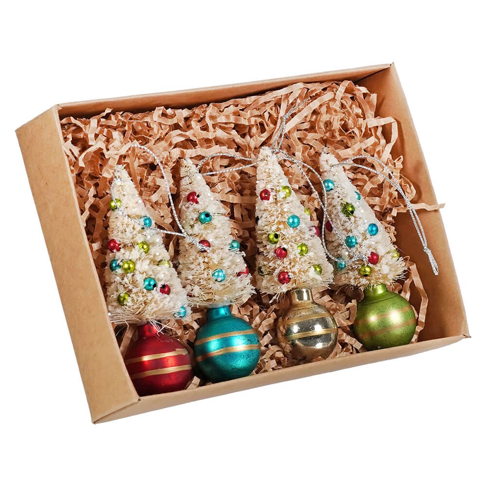 Retro Bottle Brush & Baubles Ornaments Set/4 - Image 2