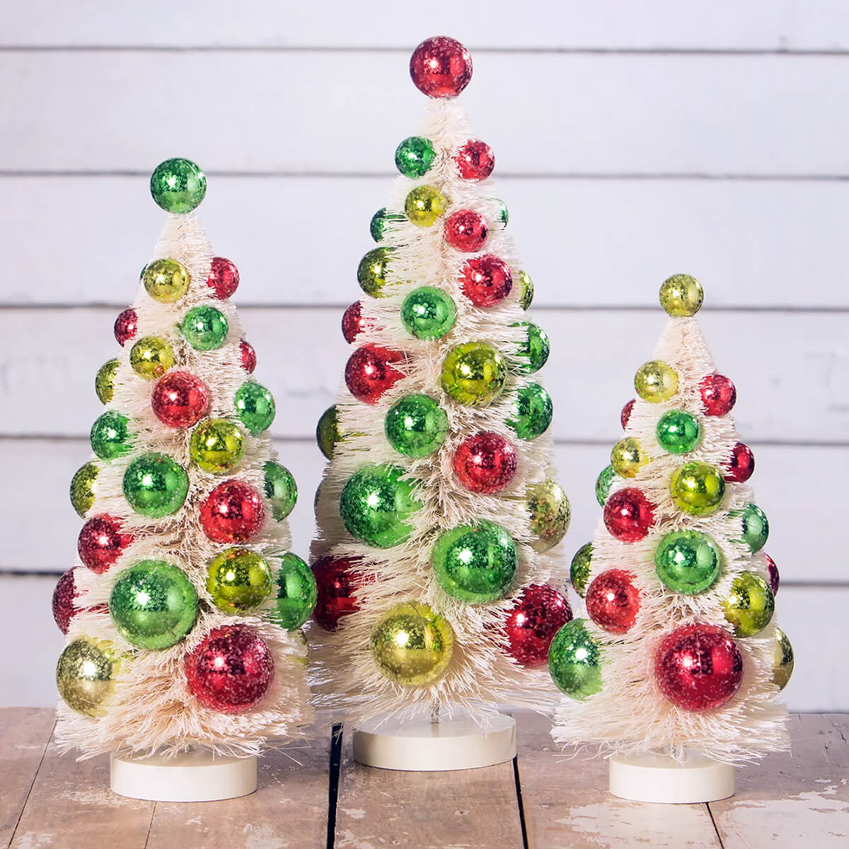 Retro Christmas Polka Dot Bottle Brush Trees Set/3 - Image 2