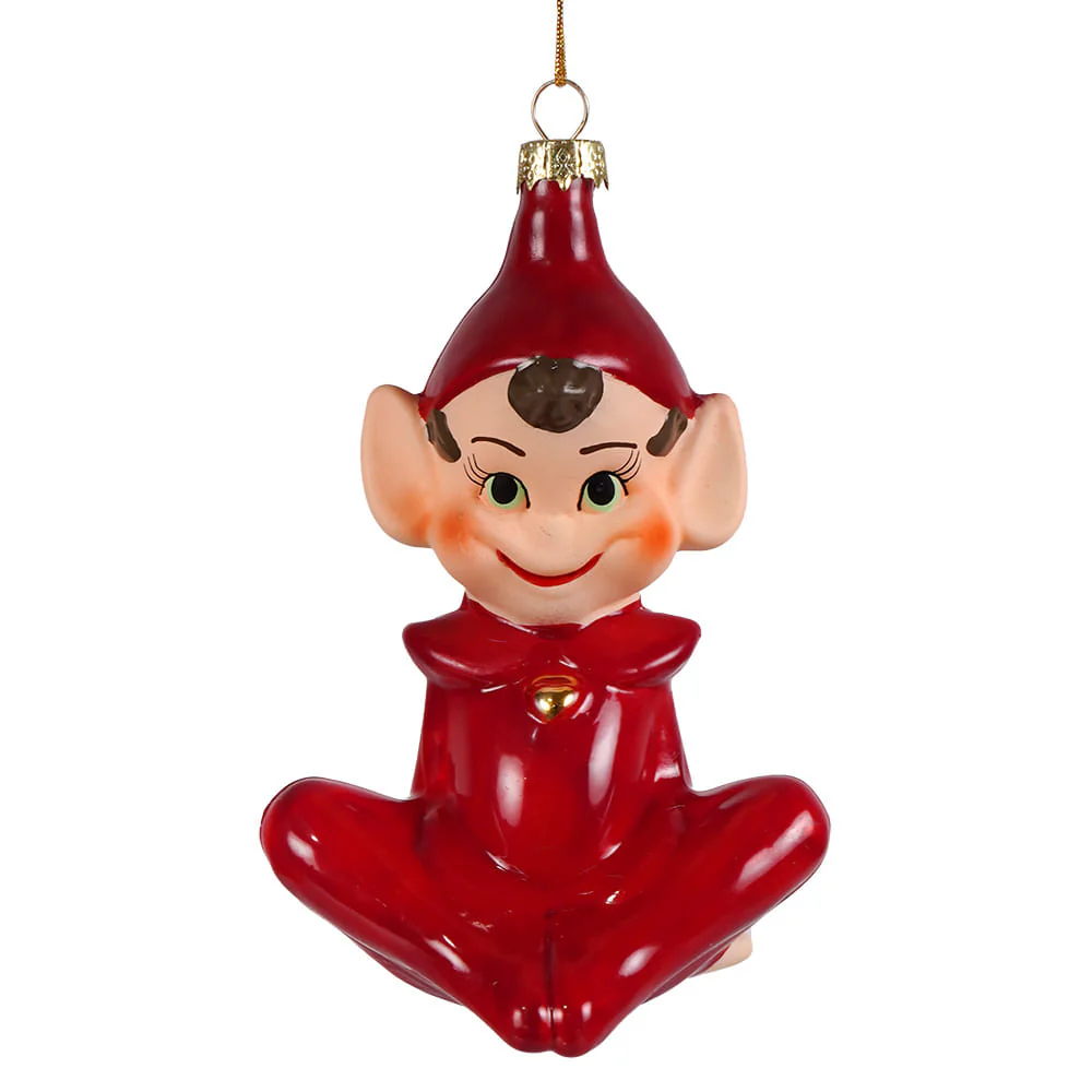 Retro Red Elf Glass Ornament