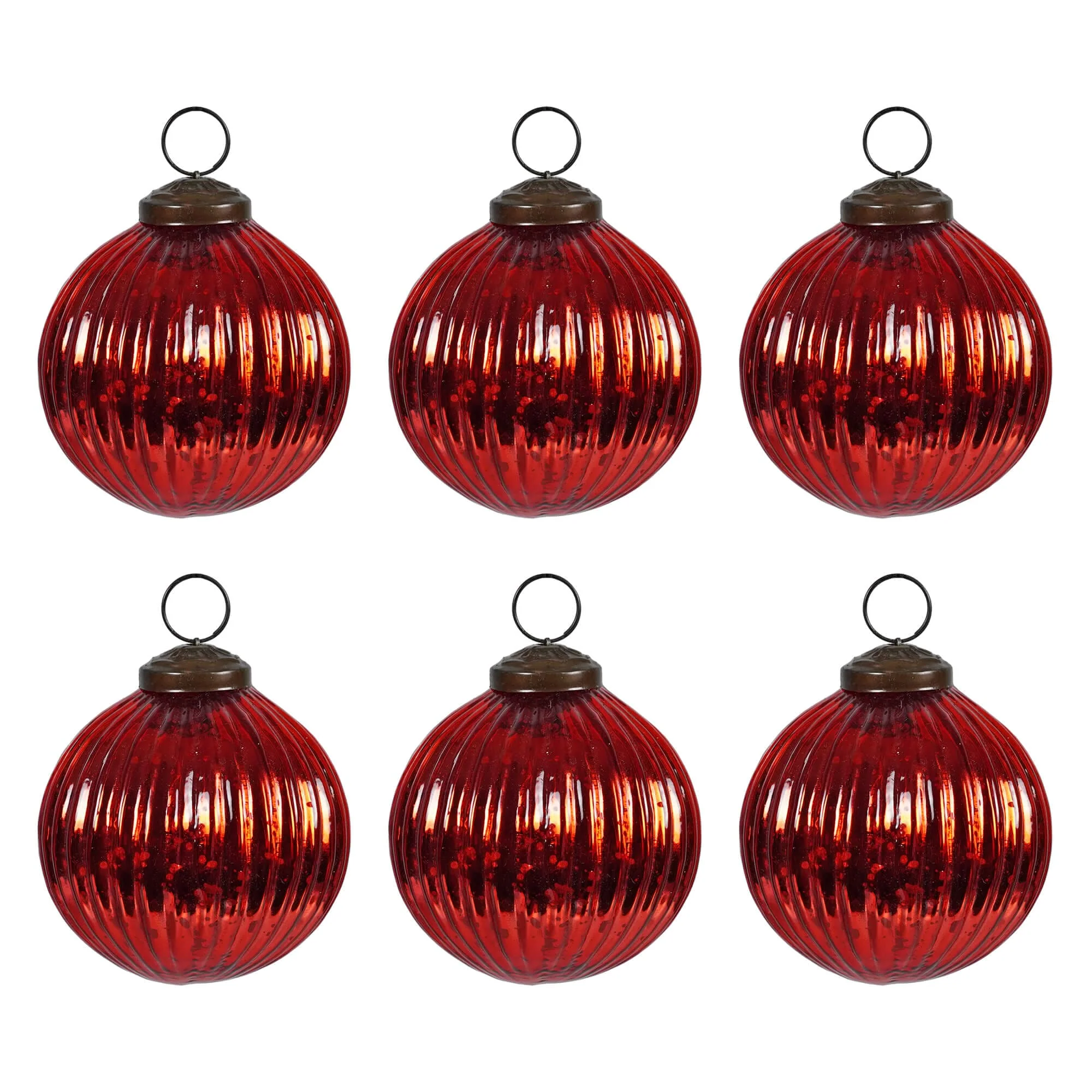 Ribbed Red Kugel Ornaments Set/6