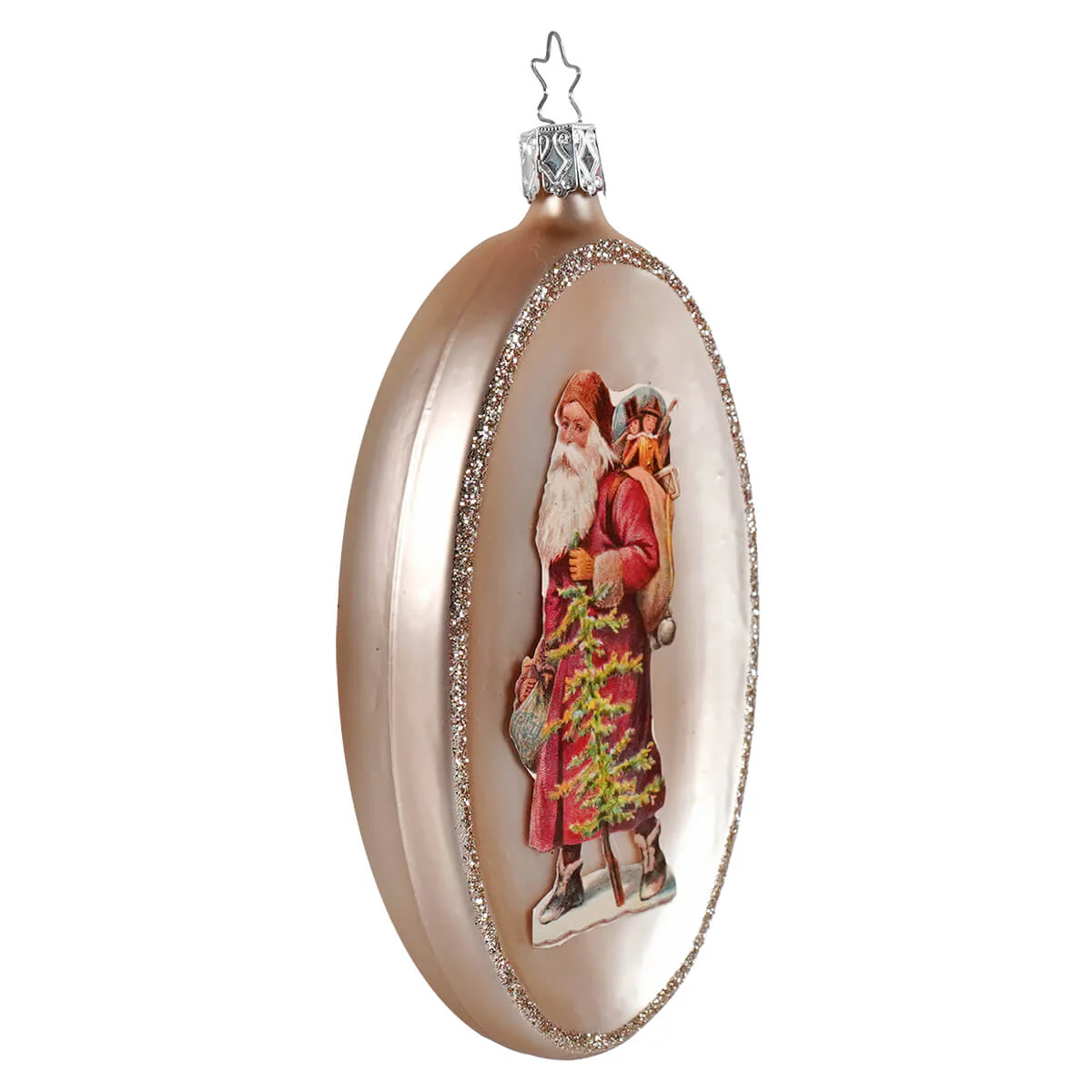 Romantic Gift Giving Red Coat Santa Ornament - Image 2
