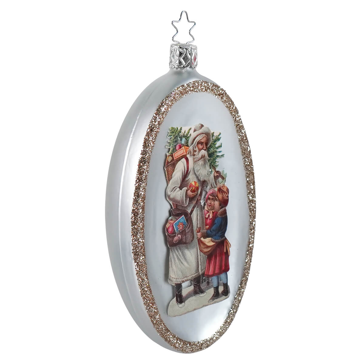 Romantic Gift Giving White Coat Santa Ornament - Image 2