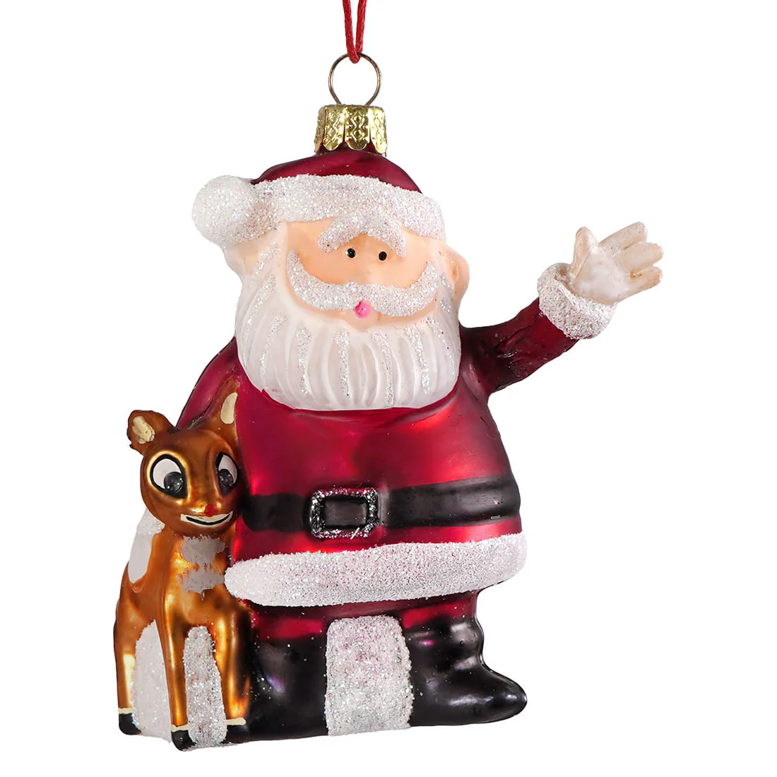 Santa Claus & Rudolph - Retro Rudolph Character Glass Ornament