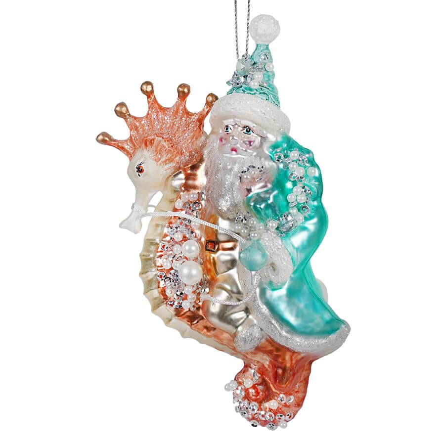 Santa Riding Coral Seahorse Ornament - Image 2
