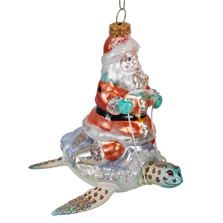Santa Riding Sea Turtle Ornament - Image 2
