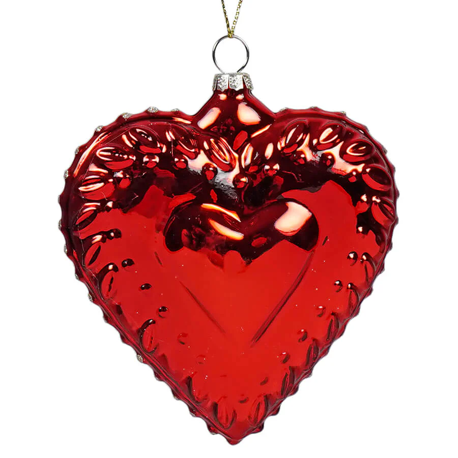 Shimmer Glass Heart Old World Santa Ornament - Image 2