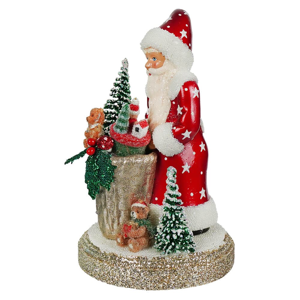 Shiny Red Santa With Basket Of Toys & Trees - Image 2