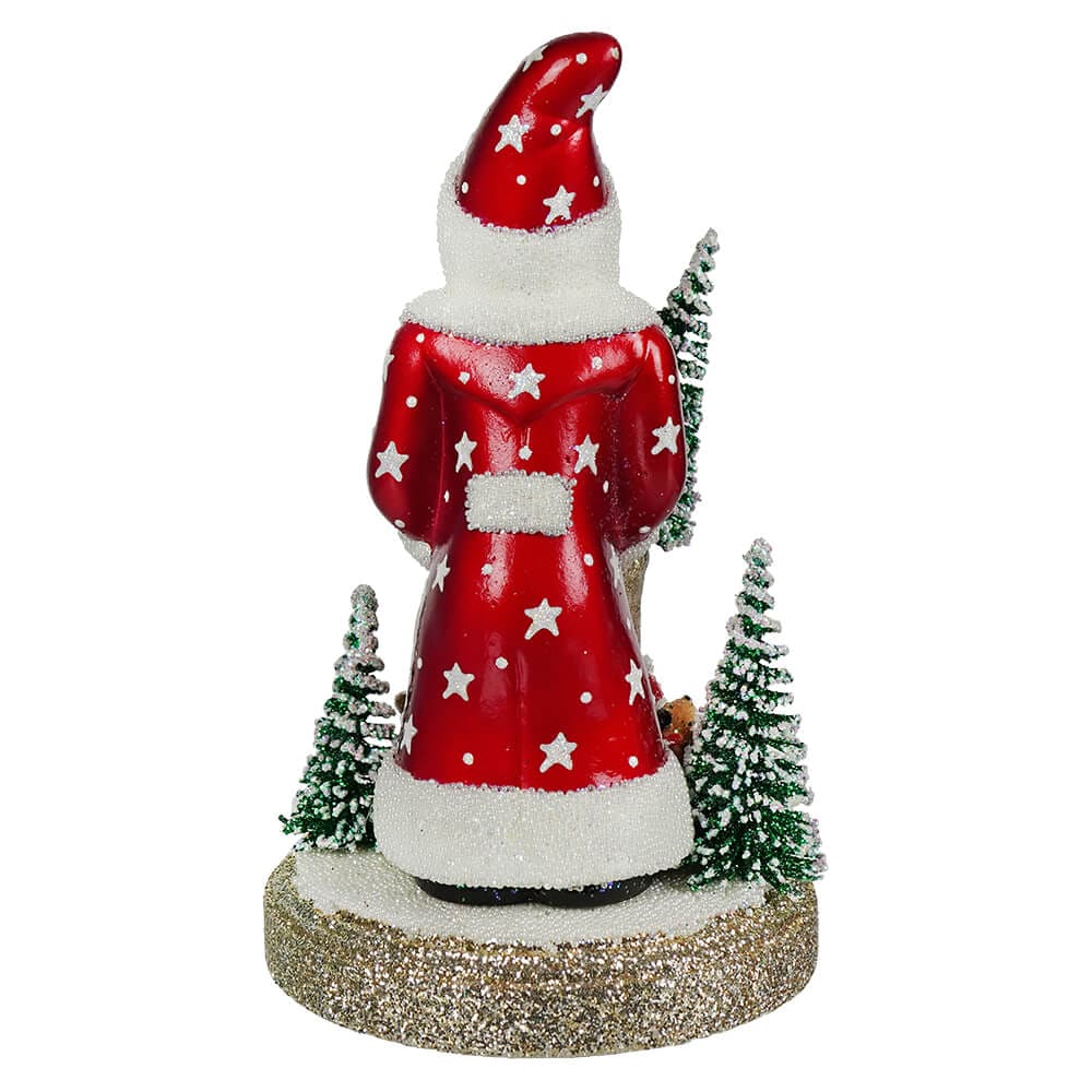 Shiny Red Santa With Basket Of Toys & Trees - Image 3