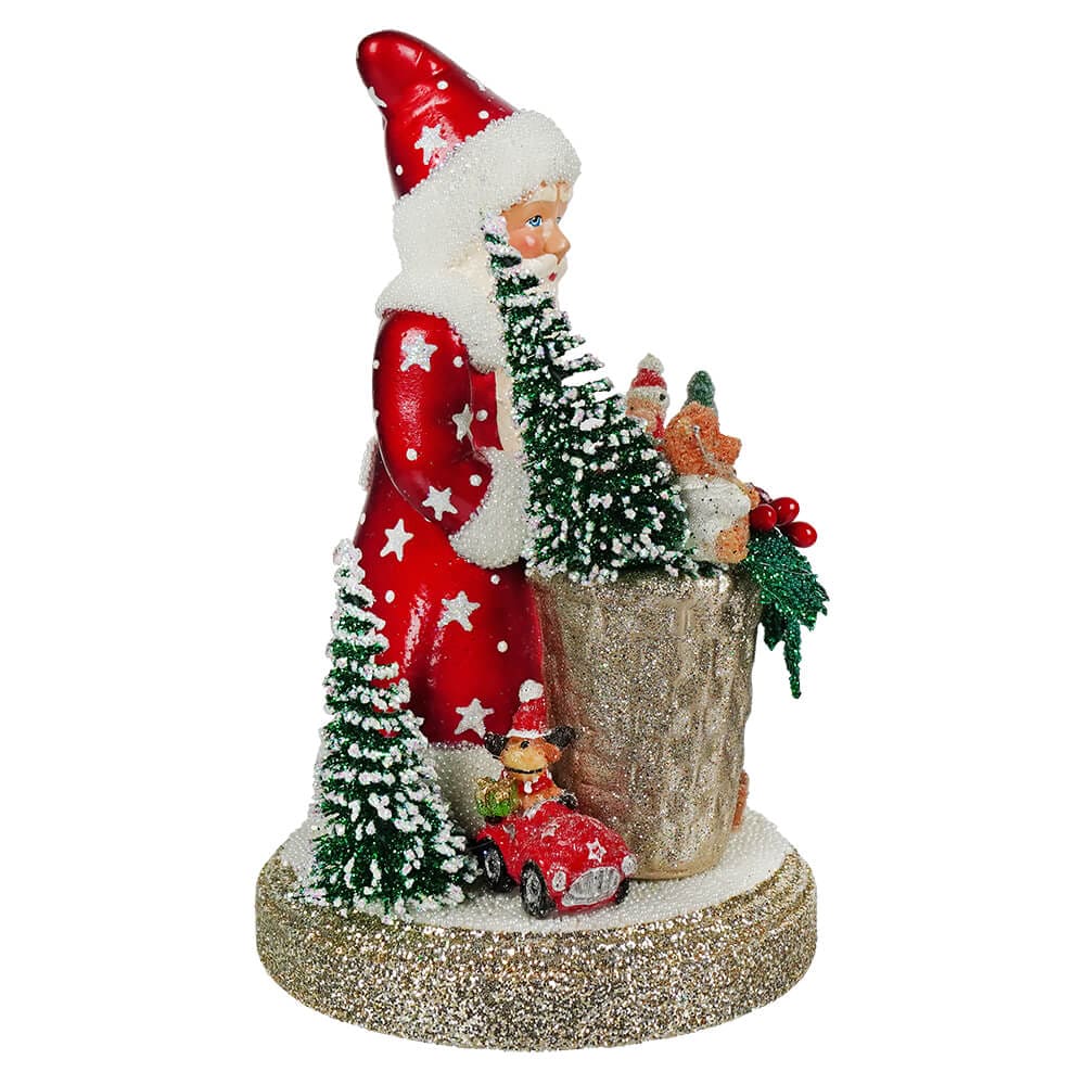 Shiny Red Santa With Basket Of Toys & Trees - Image 4